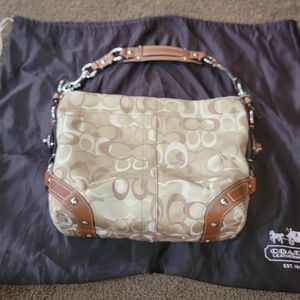 Coach Beige and Brown Signature Shoulder Bag